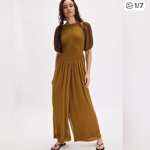 Free People temperly puff Sleeve Jumpsuit